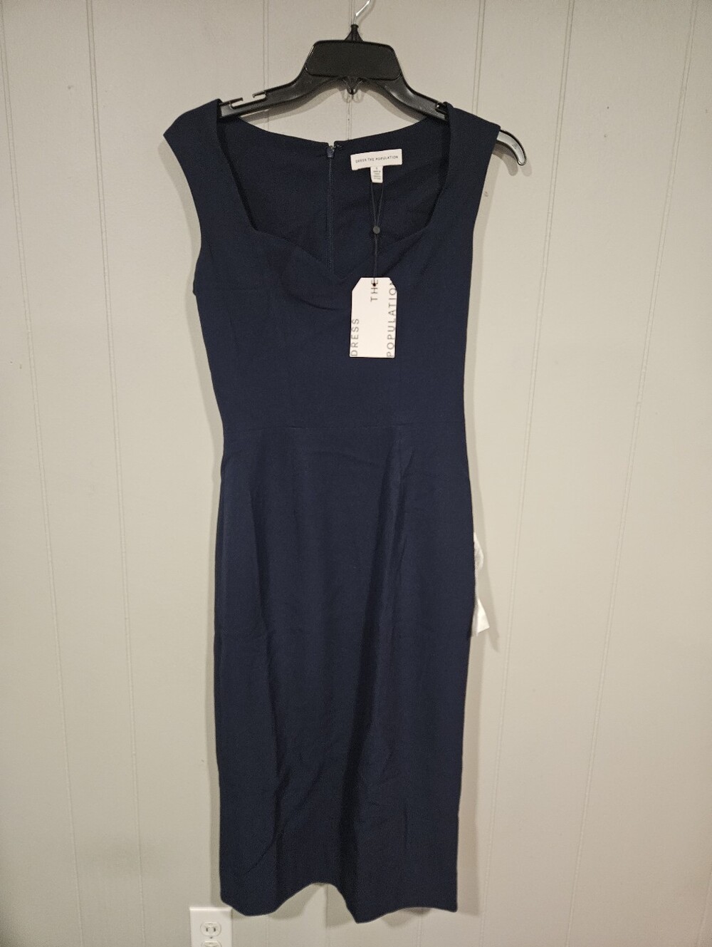 Dress The Population Elle Sweetheart Neck Sheath Dress Navy Blue Size Small NWT